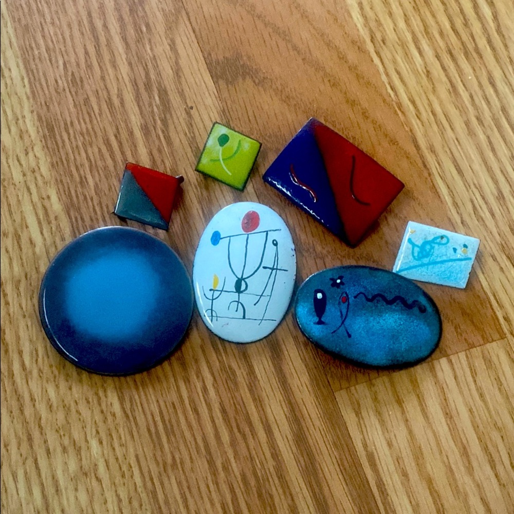 Copper Enamel Brooch Set